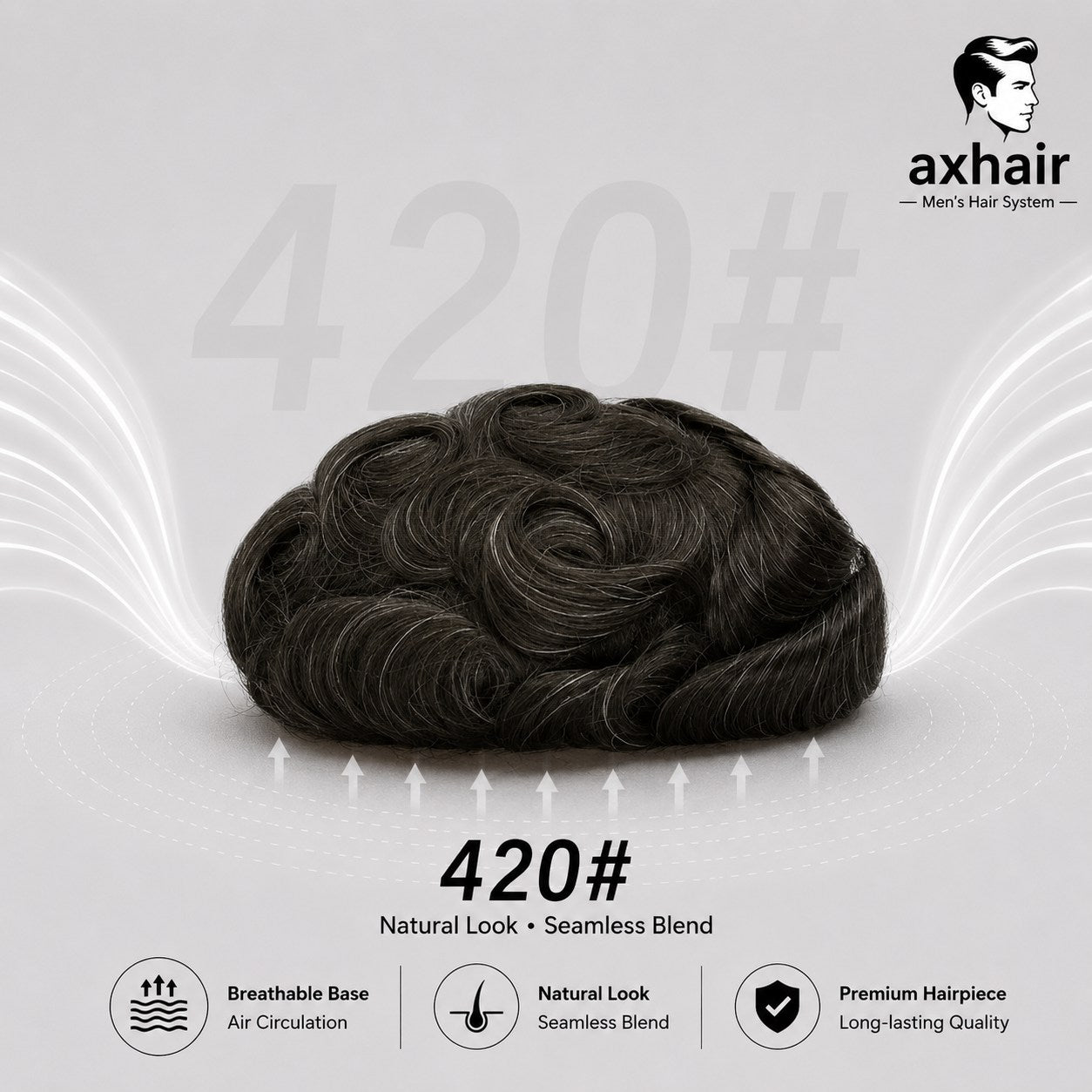 Men's hair unit, dark wavy full-cap natural look blend, 420# color